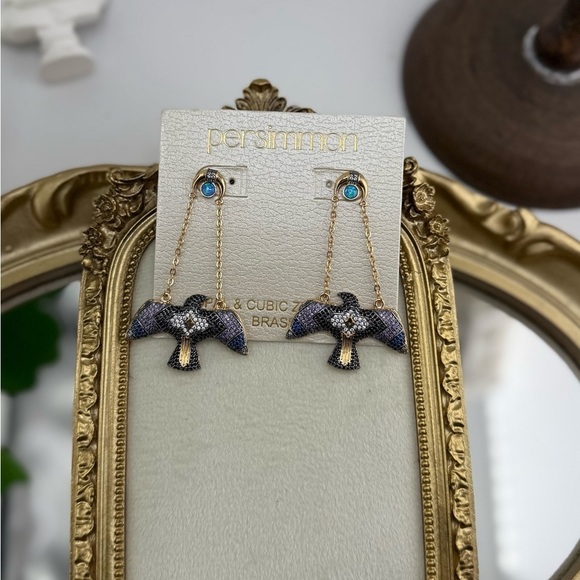 persimmon Jewelry - Persimmon Opal & Cubic Zirconia Bird Drop Earrings – Luxe Boho Statement